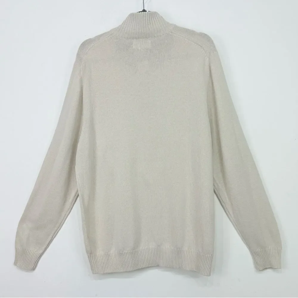 Sun River Clothing Co. Ivory Heather Quarter Button Cotton Pullover Sweater NEW